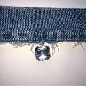 Distressed Jean Denim Choker w/ Fringe & Jewel